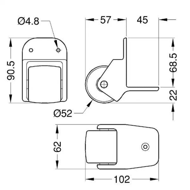 Penn Elcom A5250 | Ruedas fijas sobrepuestas 50mm
