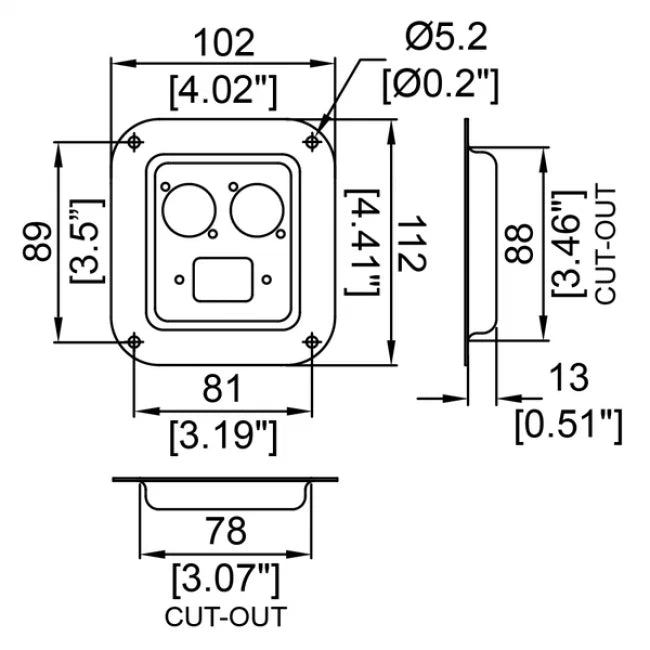 PENN ELCOM D0946-40Z | Base pequeña para embutir conectores