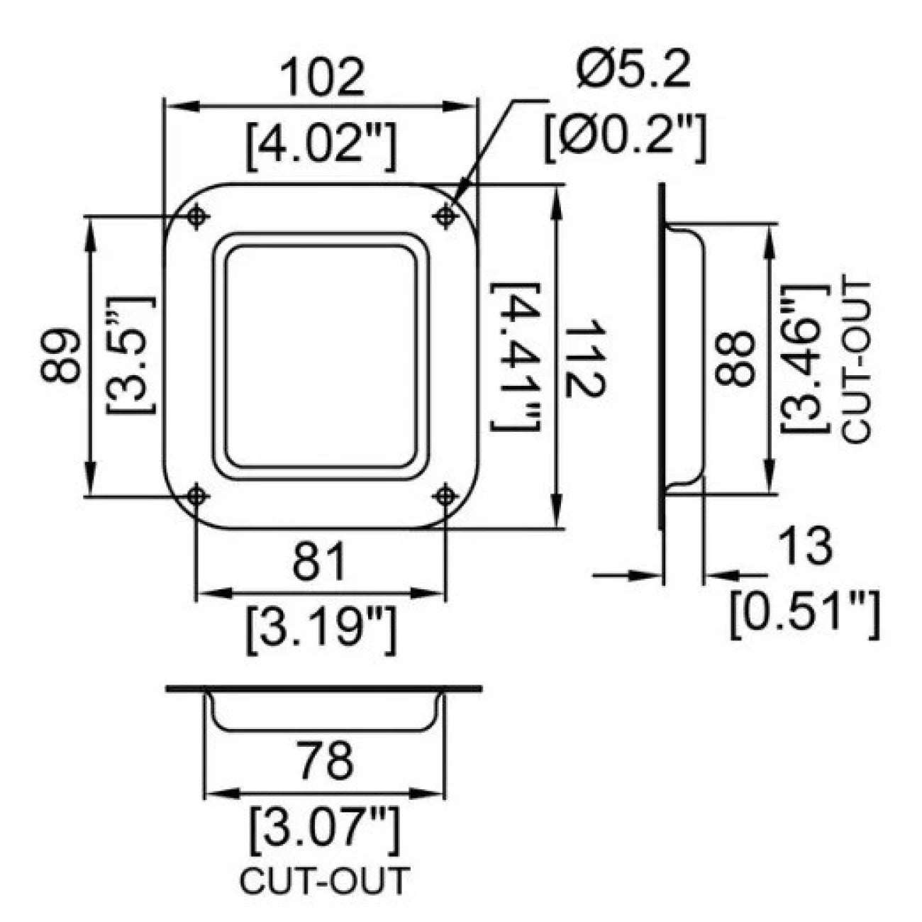 Base Embutida Penn Elcom D0946Z Chica Ciega Zincada 102 X 89MM