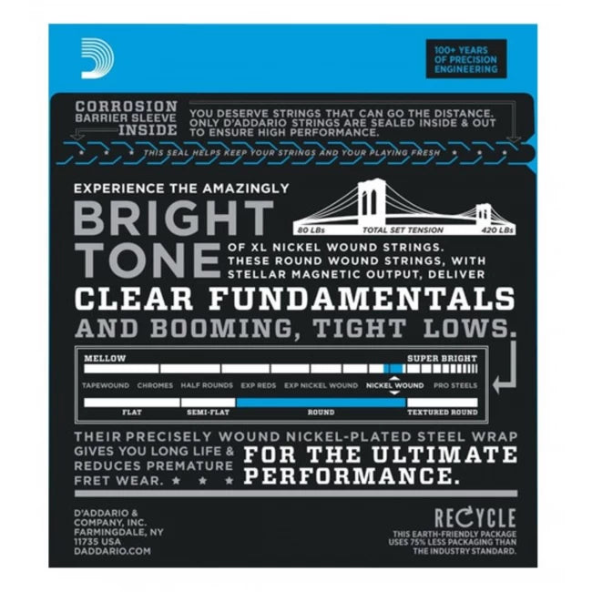 DADDARIO EXL170 | Cuerdas para Bajo Eléctrico de 4 Cuerdas Calibres 45-100