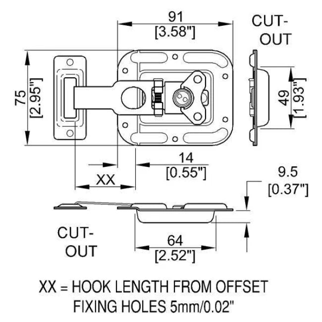 Penn Elcom L0737-79 | Cierre de Embutir con Gancho y Relieve 77.3mm