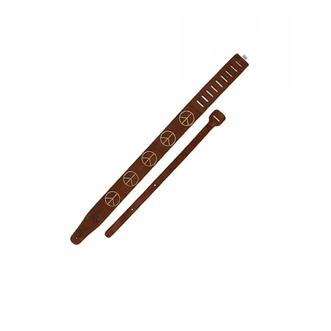 MAGMA MO02P | Correa Guitarra Eléctrica Gamuza con Diseño Paz y Amor. Leather Lock Café