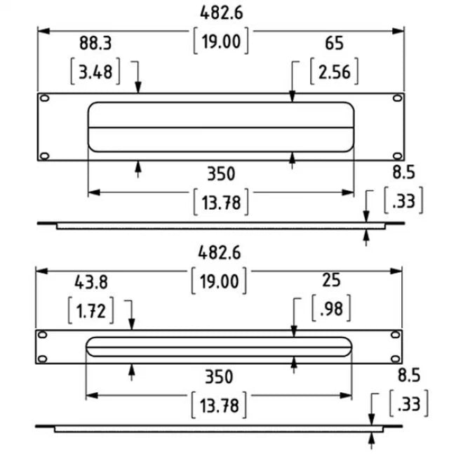 Penn Elcom R1268-2UK-PBS | Panel de rack pasacable de 2U