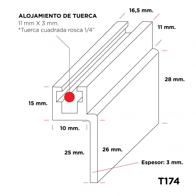 X PRO T174 | Perfil de Aluminio con Riel de Montaje para Rackear 3 mt