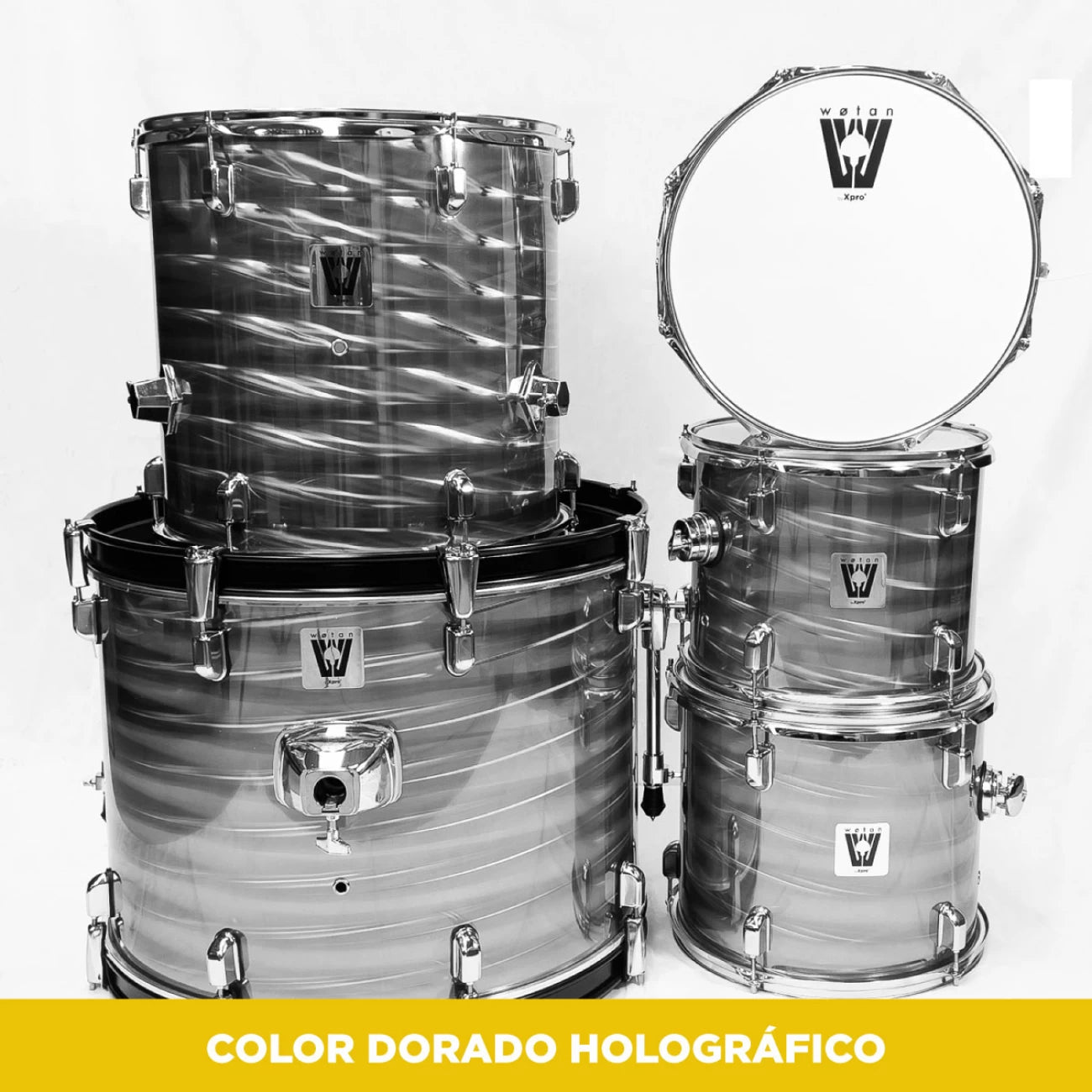 Wotan W-ACOUSTICS-DRUM4K-YL | Batería acústica de 5 cuerpos color amarillo holográfico