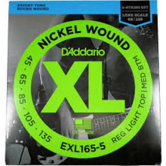 Dadario EXL165-5 | Cuerdas para bajo de 5 cuerdas de escala larga, regular, ligera, superior/mediana, inferior