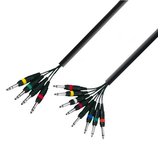 Adam Hall K3L8VP0300 | Manguera de Cable de 4 Jacks 6,3 mm Estéreo a 8 Jacks 6,3 mm Mono 3 Mt