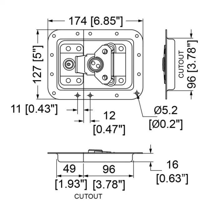 Penn Elcom L911-537MOL | Cierre mariposa grande MOL® con relieve y llaves de bloqueo 22mm