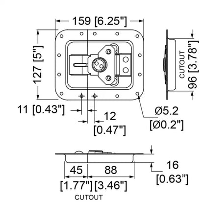 Penn Elcom L935/579PD | Cierre mariposa grande con relieve base corta y porta candado