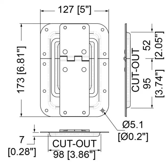 Penn Elcom P2553Z | Bisagra empotrada con tope Grande de 127x173mm
