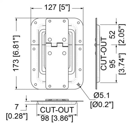 Penn Elcom P2553Z | Bisagra empotrada con tope Grande de 127x173mm