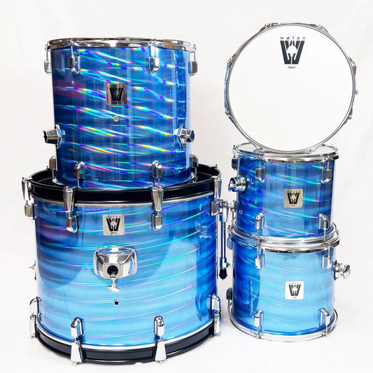 Wotan W-ACOUSTICS-DRUM4K-BL | Batería acústica de 5 cuerpos color azul holográfico