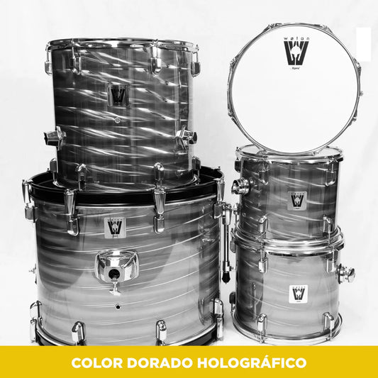 Wotan W-ACOUSTICS-DRUM4K-YL | Batería acústica de 5 cuerpos color amarillo holográfico