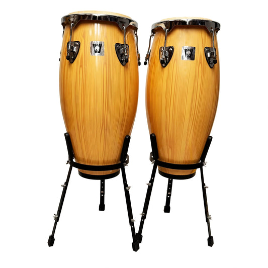 WOTAN W-CONGA1011-WOOD | Par de congas de 10 y 11 pulgadas color madera con soporte