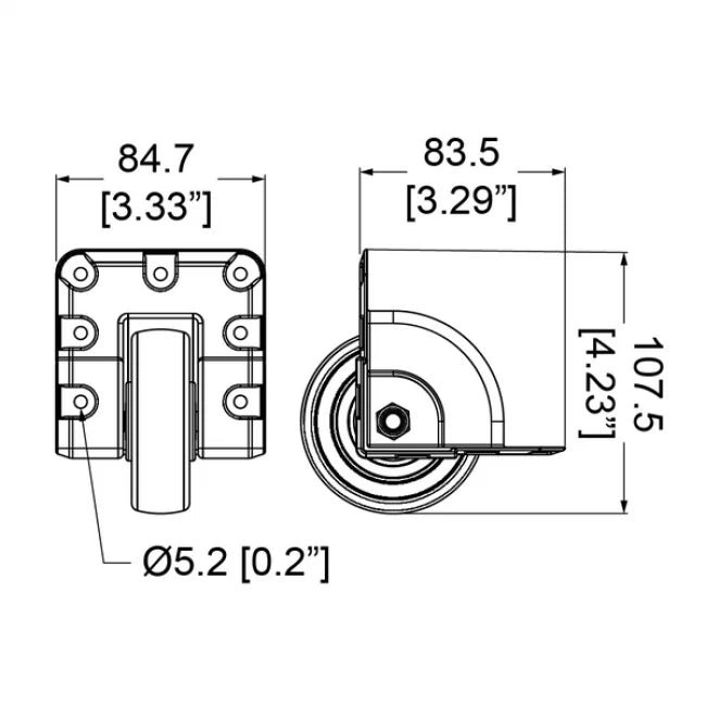 Penn Elcom W8075PJP | Rueda frontal empotrada super resistente 75mm