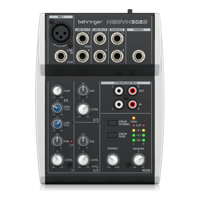 BEHRINGER XENYX-502S | Consola mixer analógico de 5 canales con USB tipo B para PC Xenyx